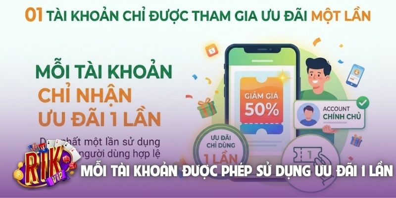 Mỗi tài khoản được phép sử dụng ưu đãi 1 lần