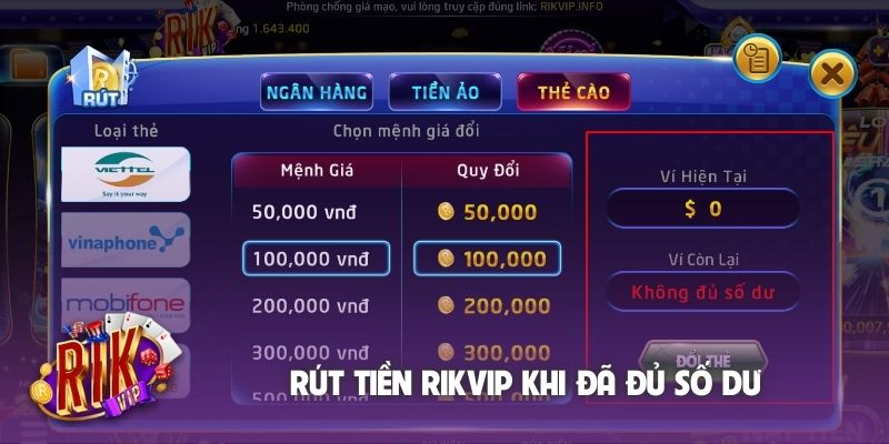 Rút tiền Rikvip khi đã đủ số dư